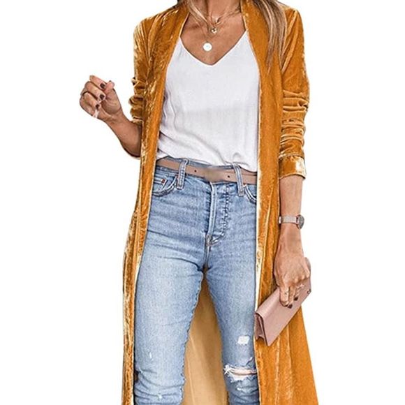 Longline Velvet Retro Duster Coat Jacket in Powder Blue - Picture 12 of 16